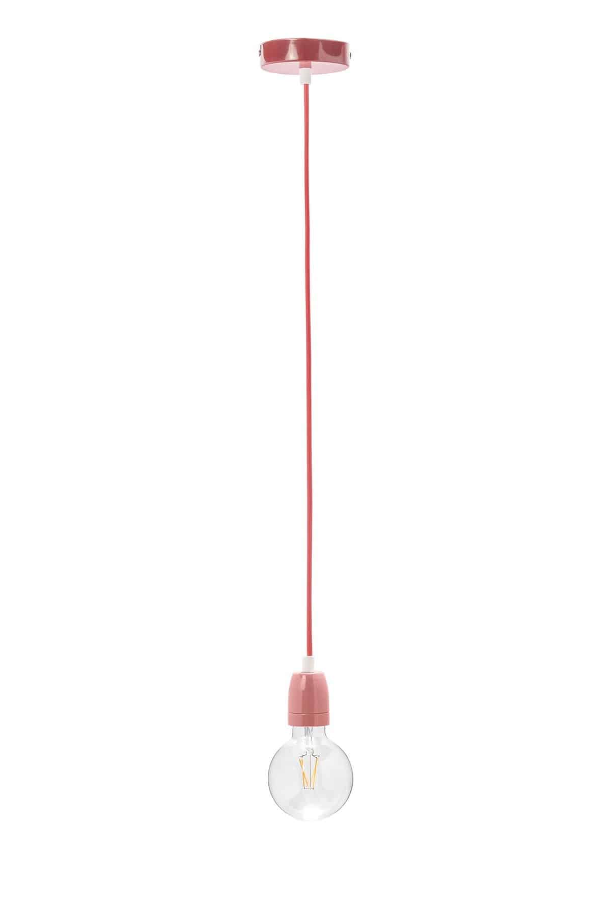 Κόκκινο κρεμαστό φωτιστικό με ντουϊ, ροζέτα και υφασμάτινο καλώδιο, my fabric cables